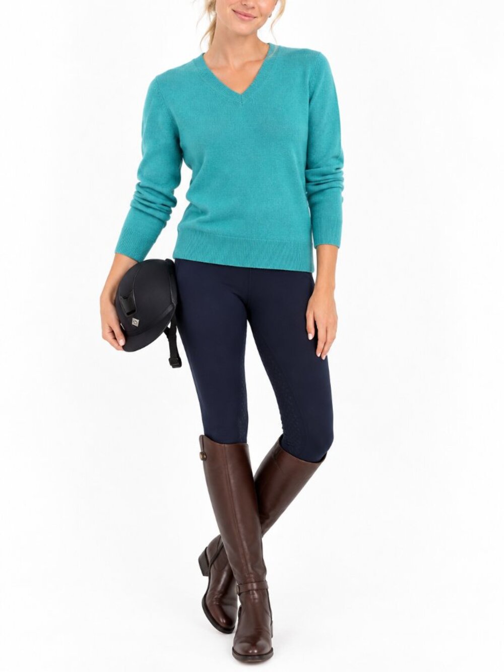 Talbots Cashmere Sweater Petite Small V Neck Teal Fall Winter Quiet Luxury Soft